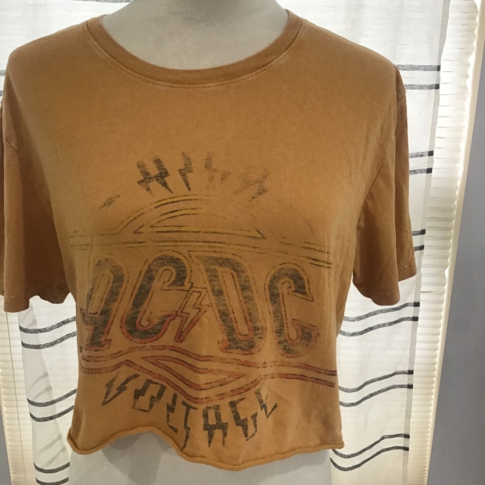 Lucky Brand Women Med AC/DC Logo Rock & Roll Crop T-Shirt Concert Festival Retro